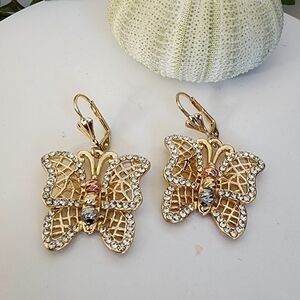 Gold Butterfly with Cubic Zirconia Earrings